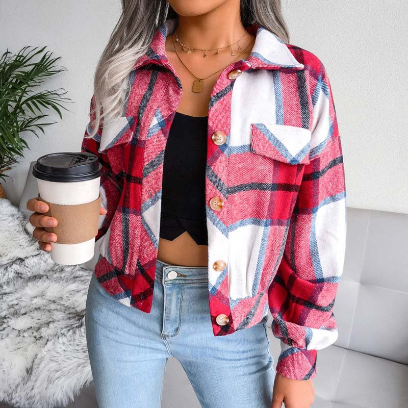 Alyssa™ | Cropped Plaid Flannel Button Down Jacket