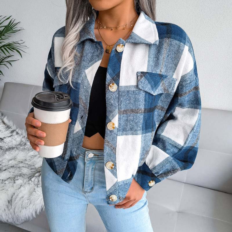 Alyssa™ | Cropped Plaid Flannel Button Down Jacket