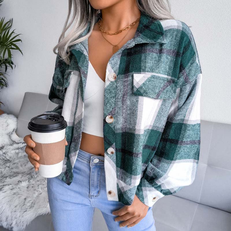 Alyssa™ | Cropped Plaid Flannel Button Down Jacket