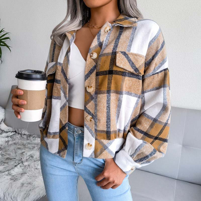 Alyssa™ | Cropped Plaid Flannel Button Down Jacket