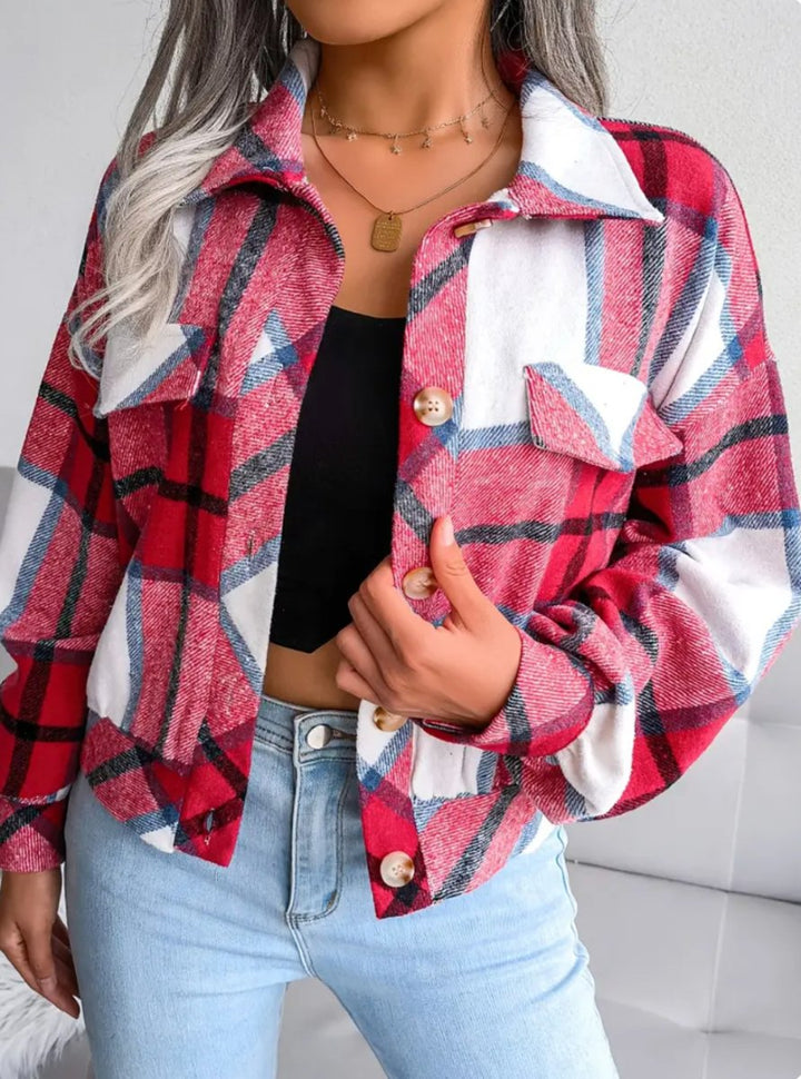 Alyssa™ | Cropped Plaid Flannel Button Down Jacket