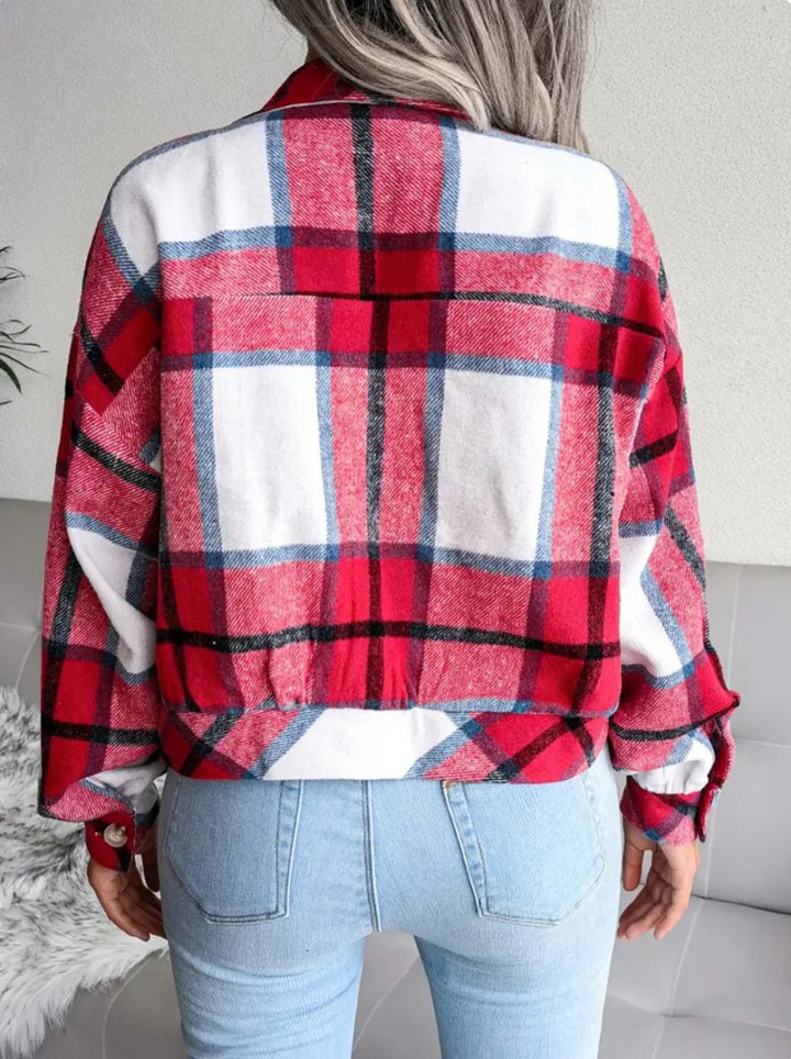 Alyssa™ | Cropped Plaid Flannel Button Down Jacket