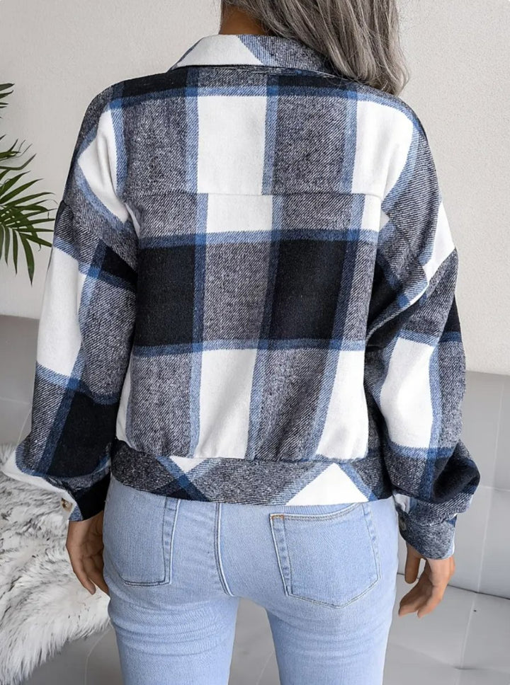 Alyssa™ | Cropped Plaid Flannel Button Down Jacket