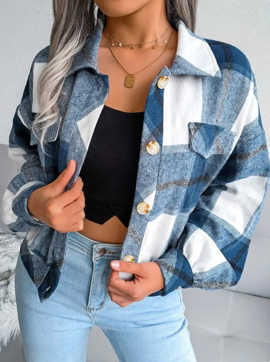 Alyssa™ | Cropped Plaid Flannel Button Down Jacket