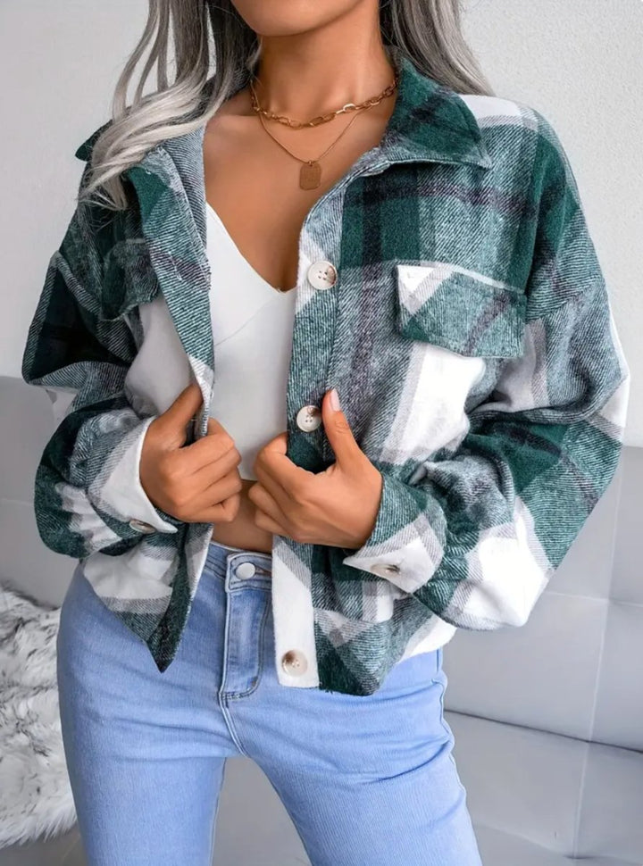 Alyssa™ | Cropped Plaid Flannel Button Down Jacket